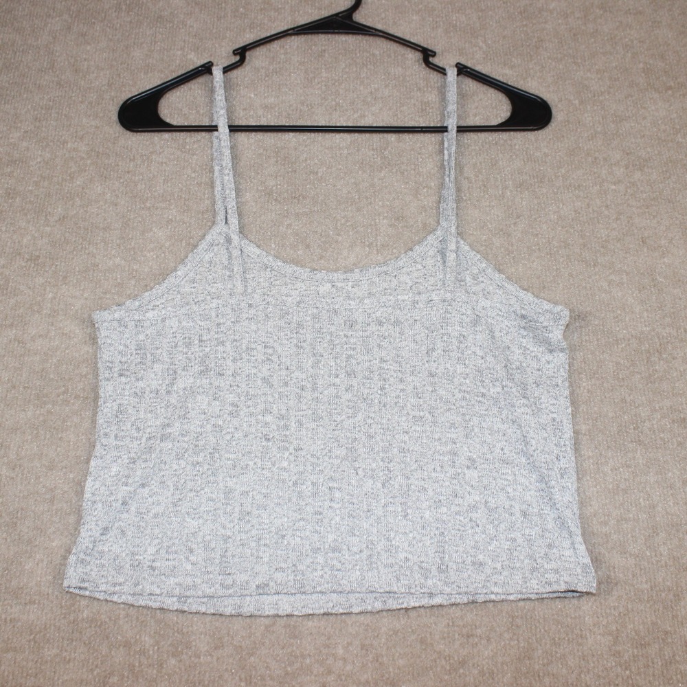 Heather Gray Ribbed Knit Cropped Camisole Tank Top Spaghetti Strap Size M